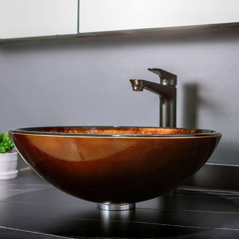 Vinnova Glass Circular Vessel Bathroom Sink without Faucet