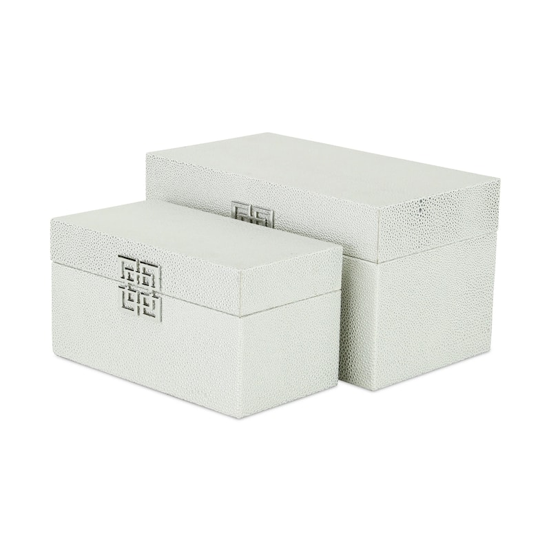 2 White Silver Double Happiness Shagreen Boxes 11.75"