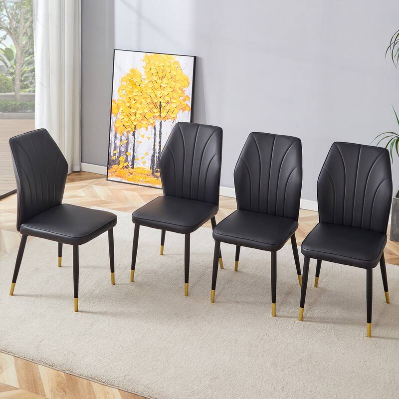 Roomfitters PU Dining Chairs with Patterned Back and Black Metal Legs, Set of 4 for Kitchen or Living Room