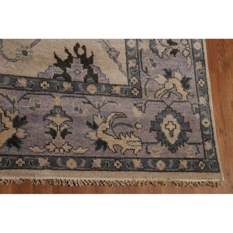 Oushak Indian Area Rug Handmade Beige Floral Wool Carpet - 9'0"x 11'7"