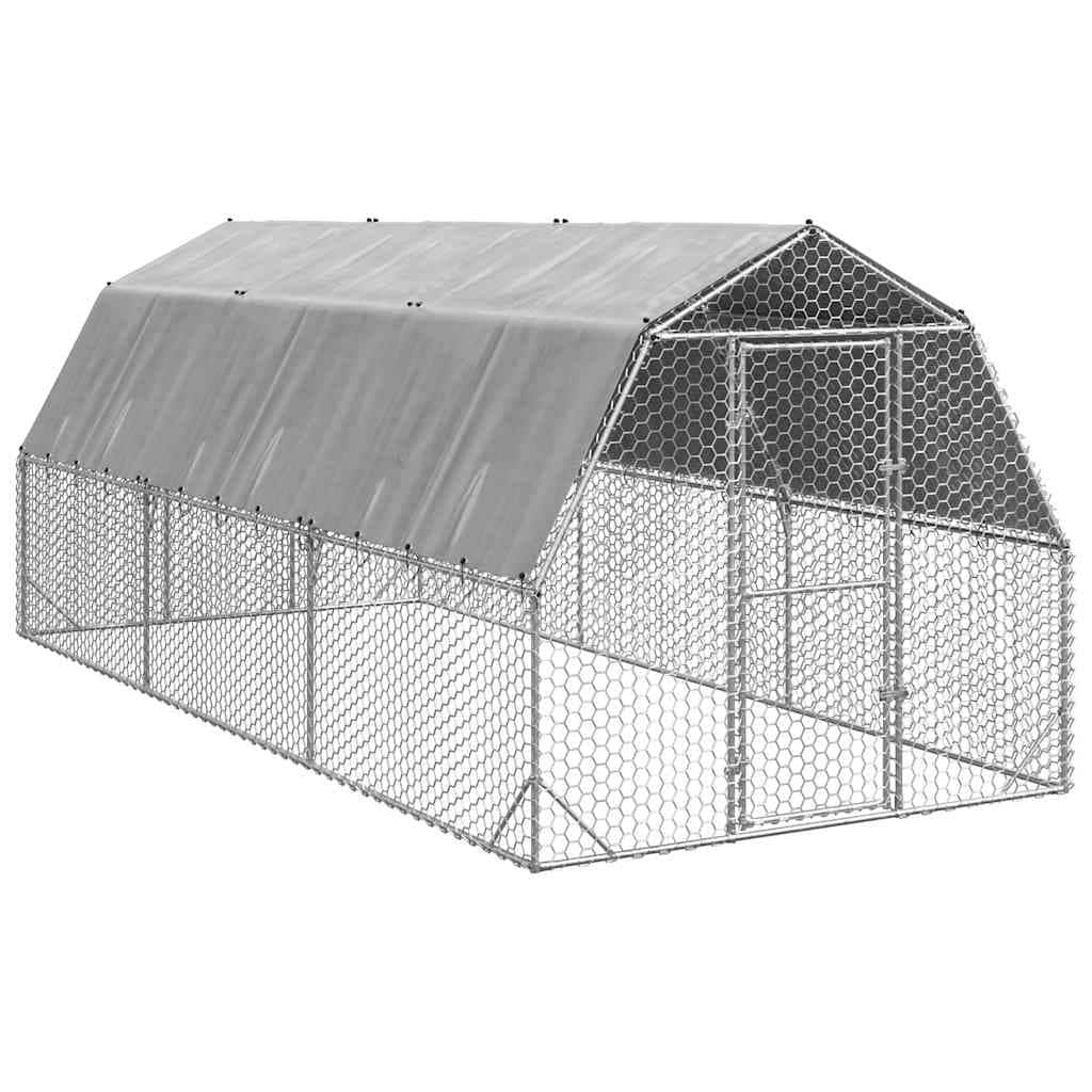 vidaXL Chicken Run Galvanized Steel Galvanized Steel, Polyethylene Large - 236.2 x 98.4 x 88.6