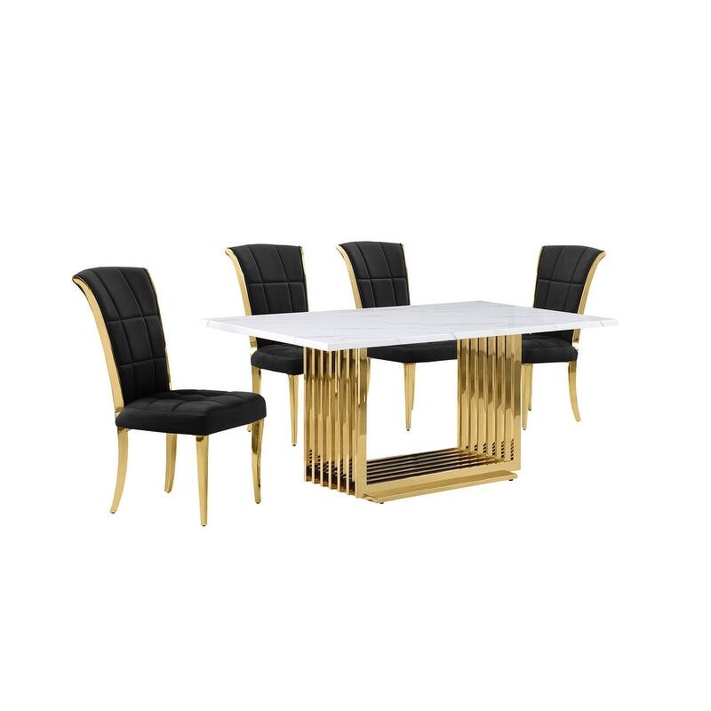 Best Quality Furniture D310/1-SC320-7 Dining Set with 68" White Marble Top