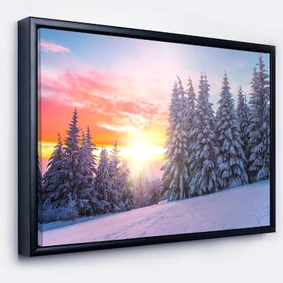 Designart "Winter Sunset in Bulgaria" Landscape Photo Framed Canvas Art Print