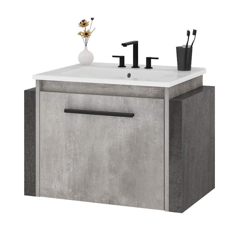 Moasis Wall Mounted Bathroom Vanity Cabinet with Ceramic Sink