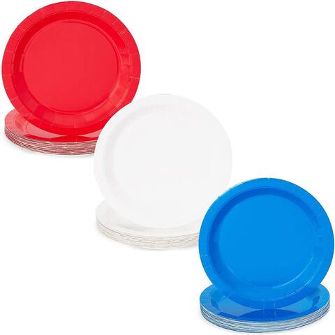 72 Red Blue White Paper Plates 4th of July Election Day Patriotic Party Supplies - 9" X 9"