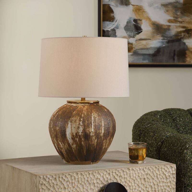 Uttermost McKinley Textured Brown Table Lamp - 16.00" W x 22.50" H x 16.00" D