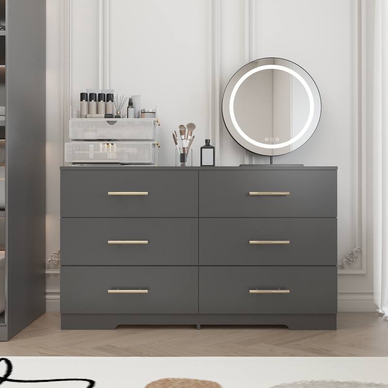 6-Drawer Double Dresser, Storage Cabinet with Metal Handle for Bedroom