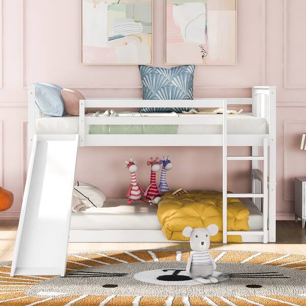 slide 2 of 25, Playhouse Inspired Twin over Twin Bunk Bed with Slide and Ladder White