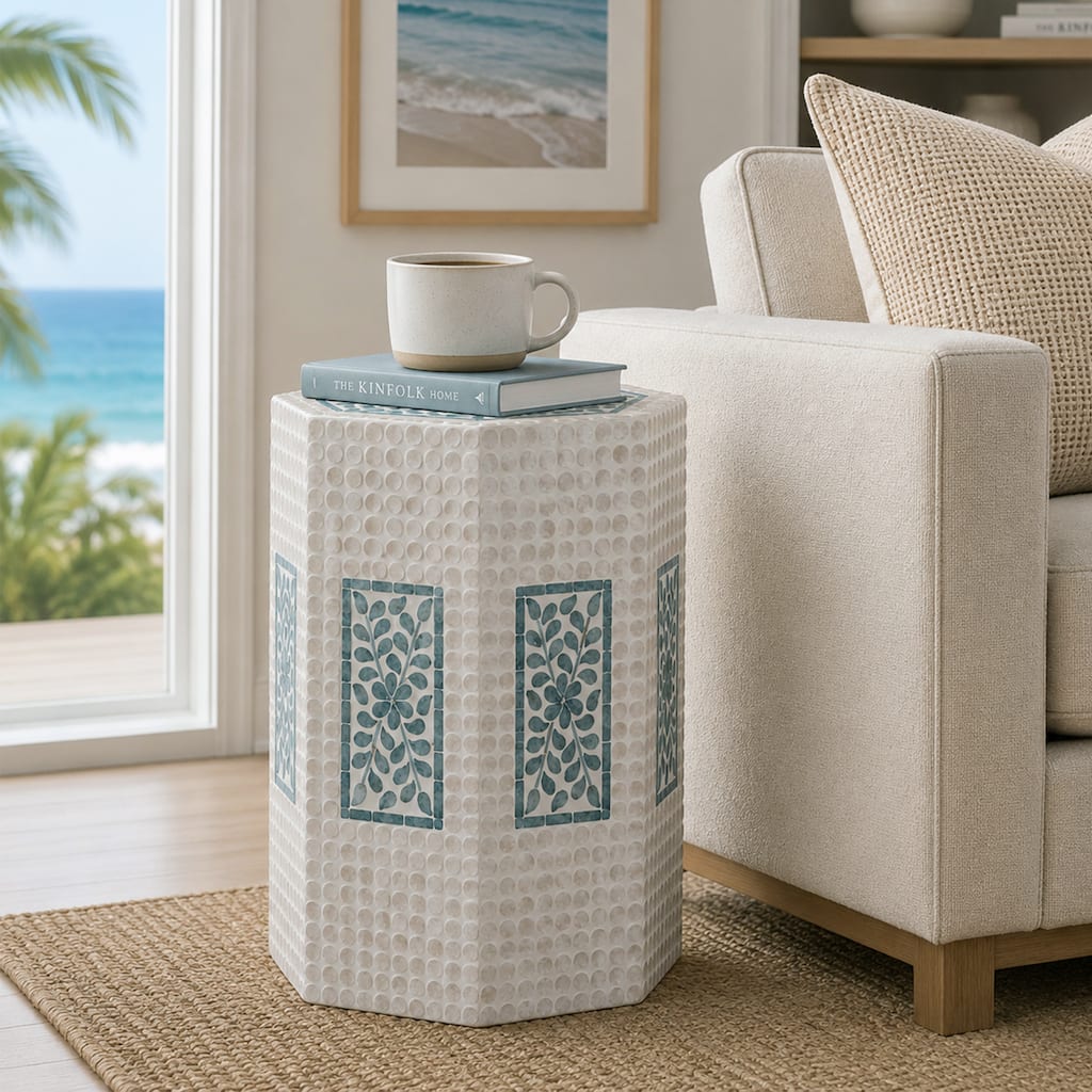 Linon Cullaton Blue Capiz Octogan Table