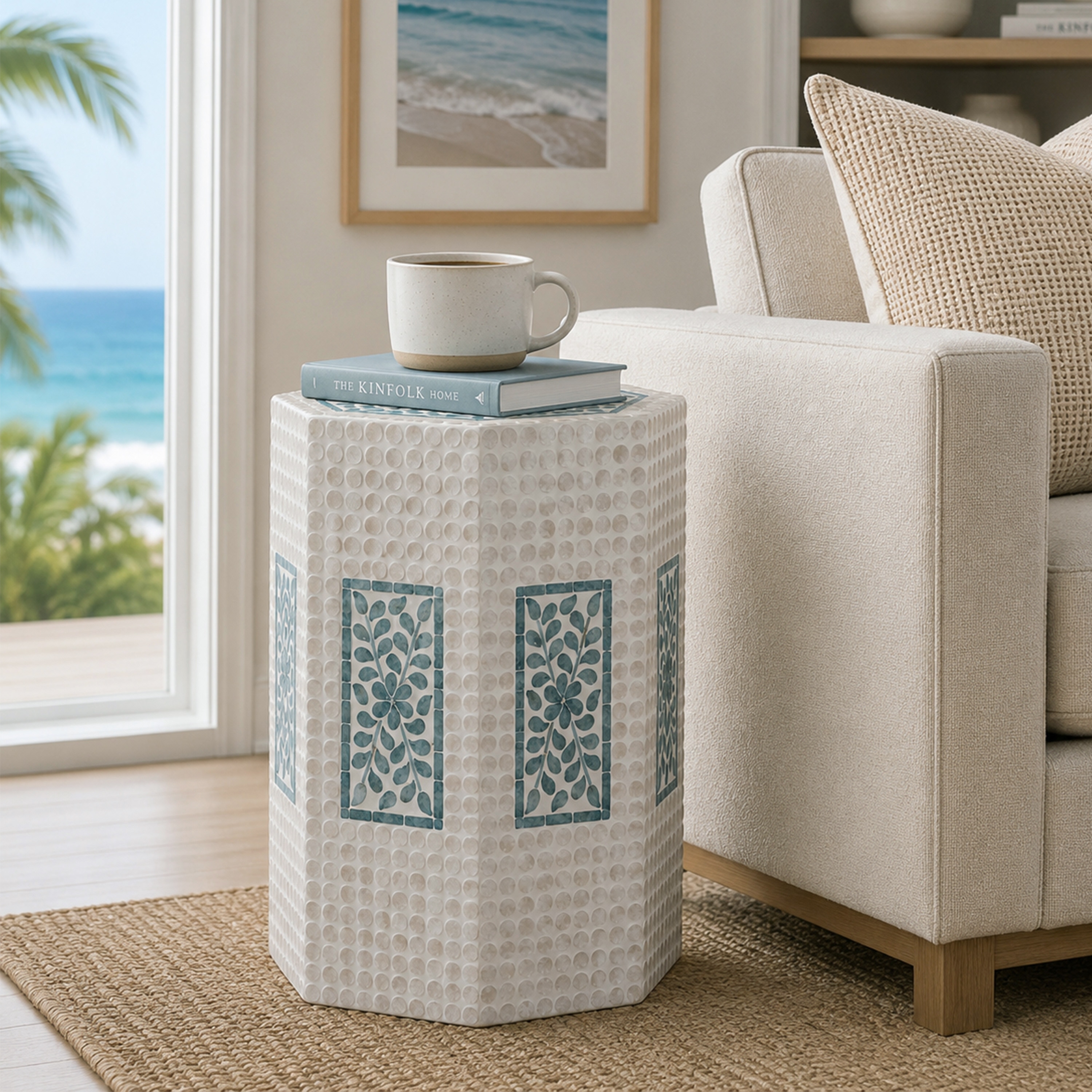 Linon Cullaton Blue Capiz Octogan Table