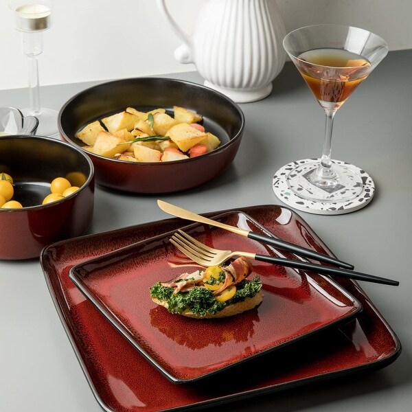 Square Stoneware 16pc Dinnerware Set for 4, Dinner Plates, Side