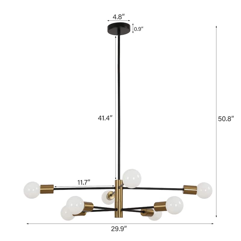 8-Light Metal Dimmable Sputnik Chandelier for Dining Room