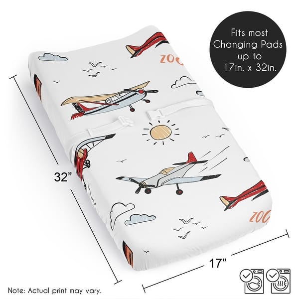 Sweet Jojo Designs Vintage Airplanes Boy Changing Pad Cover Sheet -Sky, Air Plane, Transportation, Aviator, Aviation, Red & Blue