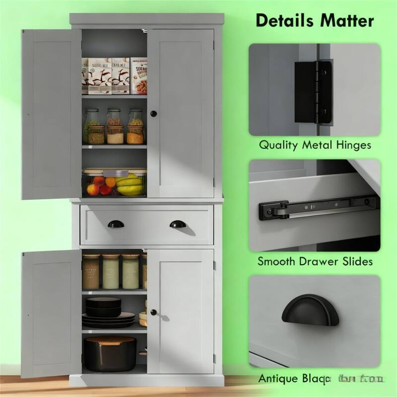 72.5" Freestanding Kitchen Food Pantry Cabinet