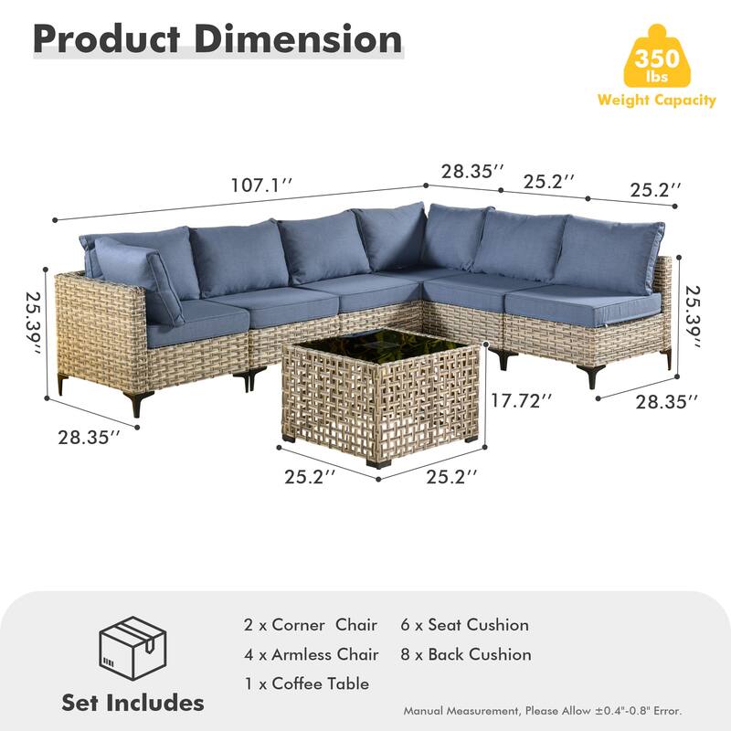 XIZZI 7-piece Outdoor Patio Furniture Rattan Wicker Modular Sofa Set with Table