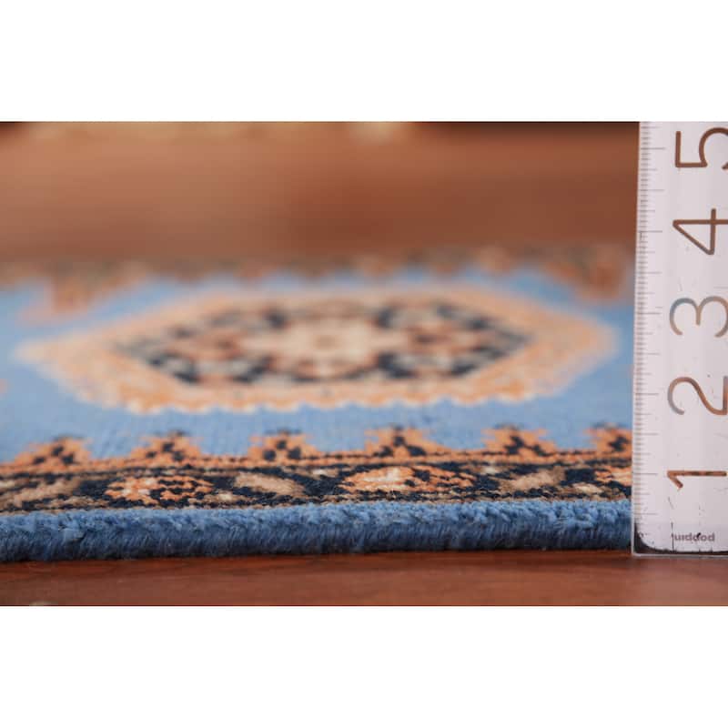 Hand Knotted Oriental 100% Wool Carpet Traditional Geometric Navy Blue & Blues Viss Runner Rug - 9' 8'' X 2' 6''