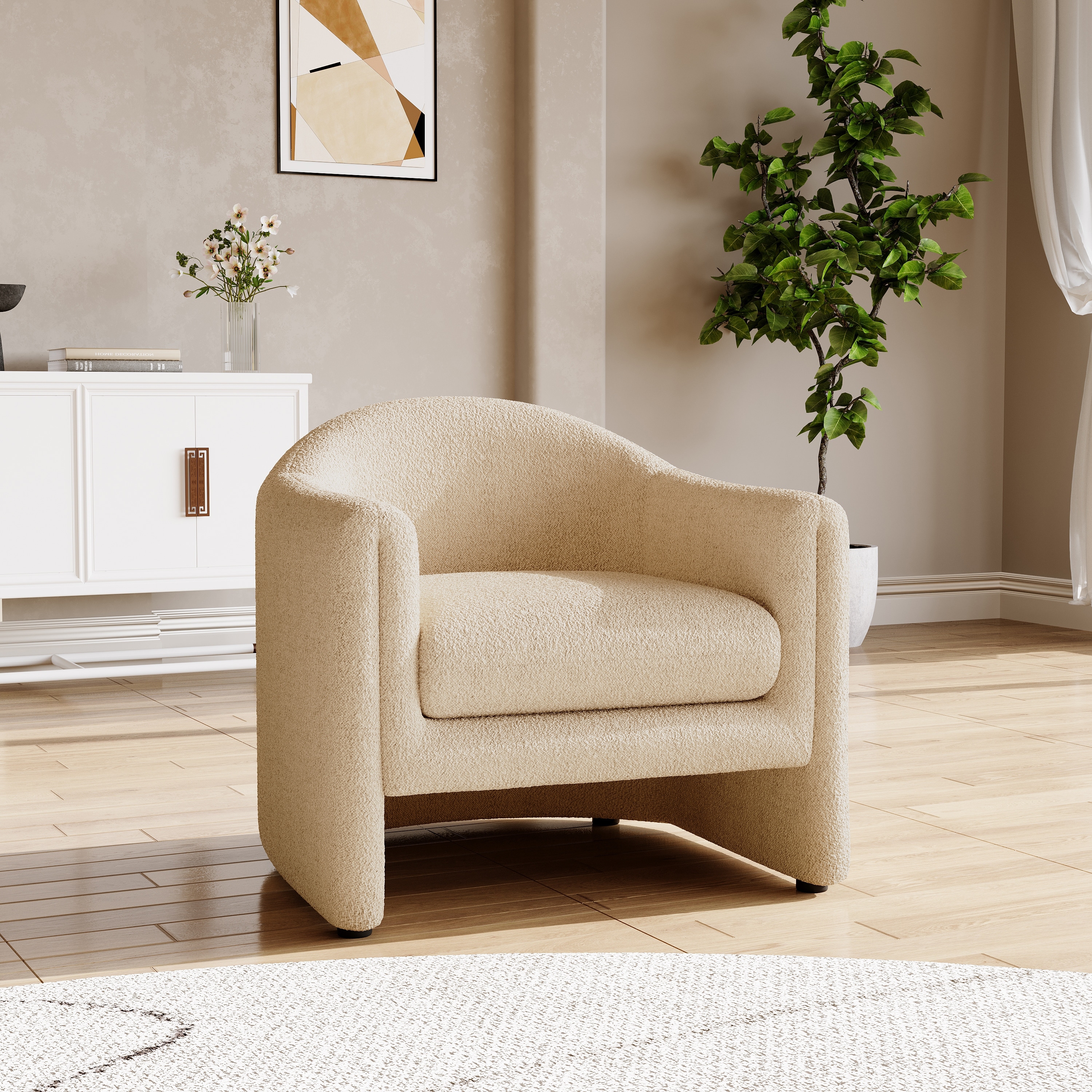 32.3" Wide Boucle Velvet Barrel Accent Chair