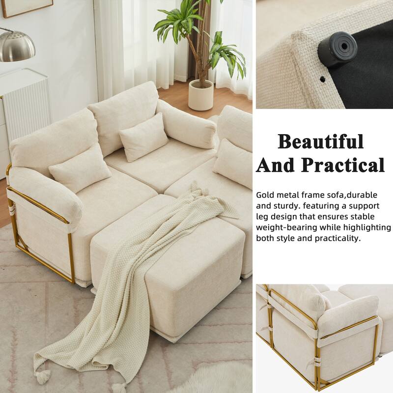 XINMICS Modular Sectional Sofa L Shaped Couch, 3 Seat Sofa Set with Ottoman, Chenille Fabric
