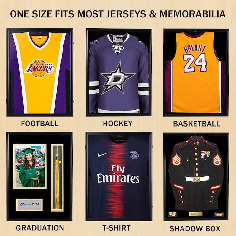 Wall Mounted Baseball Basketball Football Hockey Shirt Display Frame,Brown / Black
