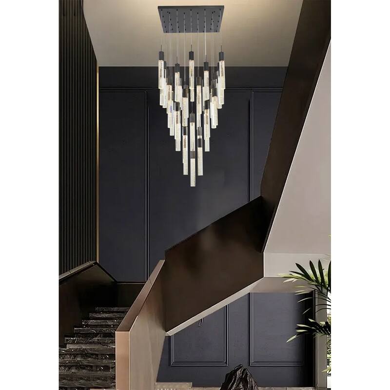 41-Light Black Chandelier With Clear Bubble Crystals