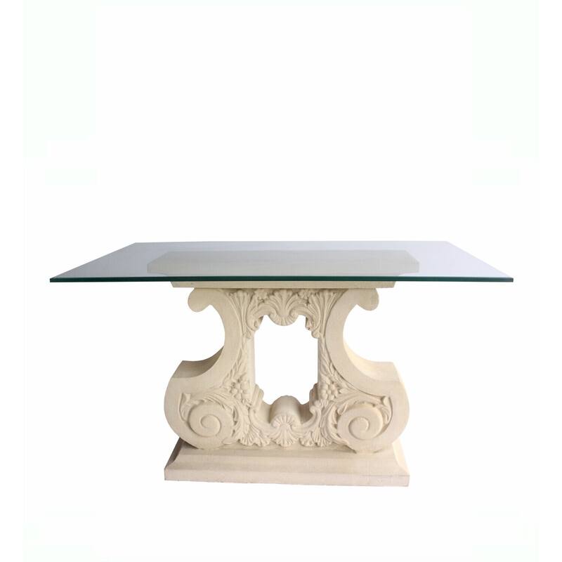 Rectangular Dining Table with Scroll Design and Limestone Construction - Durable Dining Room Table - 26