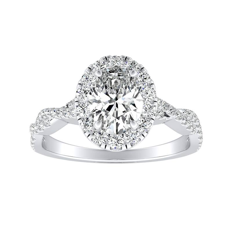 Auriya 18k Gold Twisted Oval-cut 5/8ctw Halo Diamond Engagement Ring