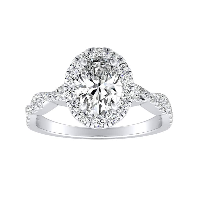 Auriya 18k Gold 7/8ctw Twisted Oval-cut Halo Diamond Engagement Ring (I-J, I1-I2) - 7.5 - White