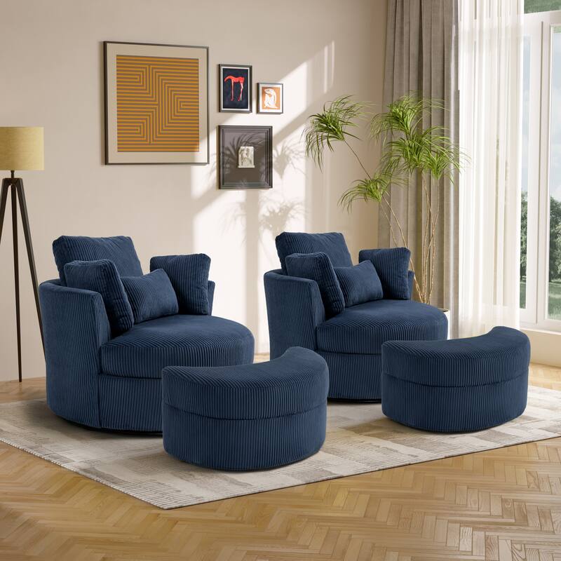 Upholstered Swivel Accent Barrel Chair And Storage Ottoman Sets