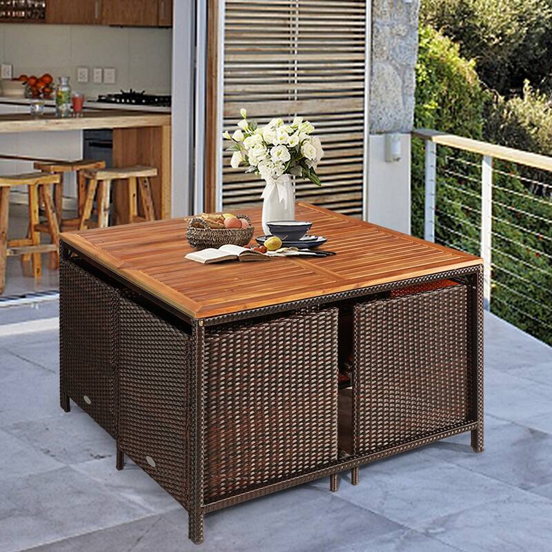 Gymax 9PCS Rattan Wicker Dining Set Patio Outdoor Furniture Set w/ - See Details