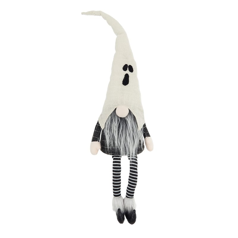 8.3x4x31.5" Fabric Sitting Gnome w/ White Ghost Hat, for Halloween Decor - Multi