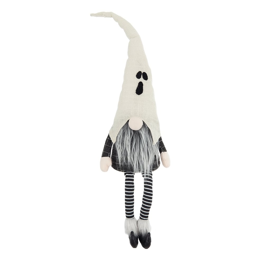 8.3x4x31.5" Fabric Sitting Gnome w/ White Ghost Hat, for Halloween Decor