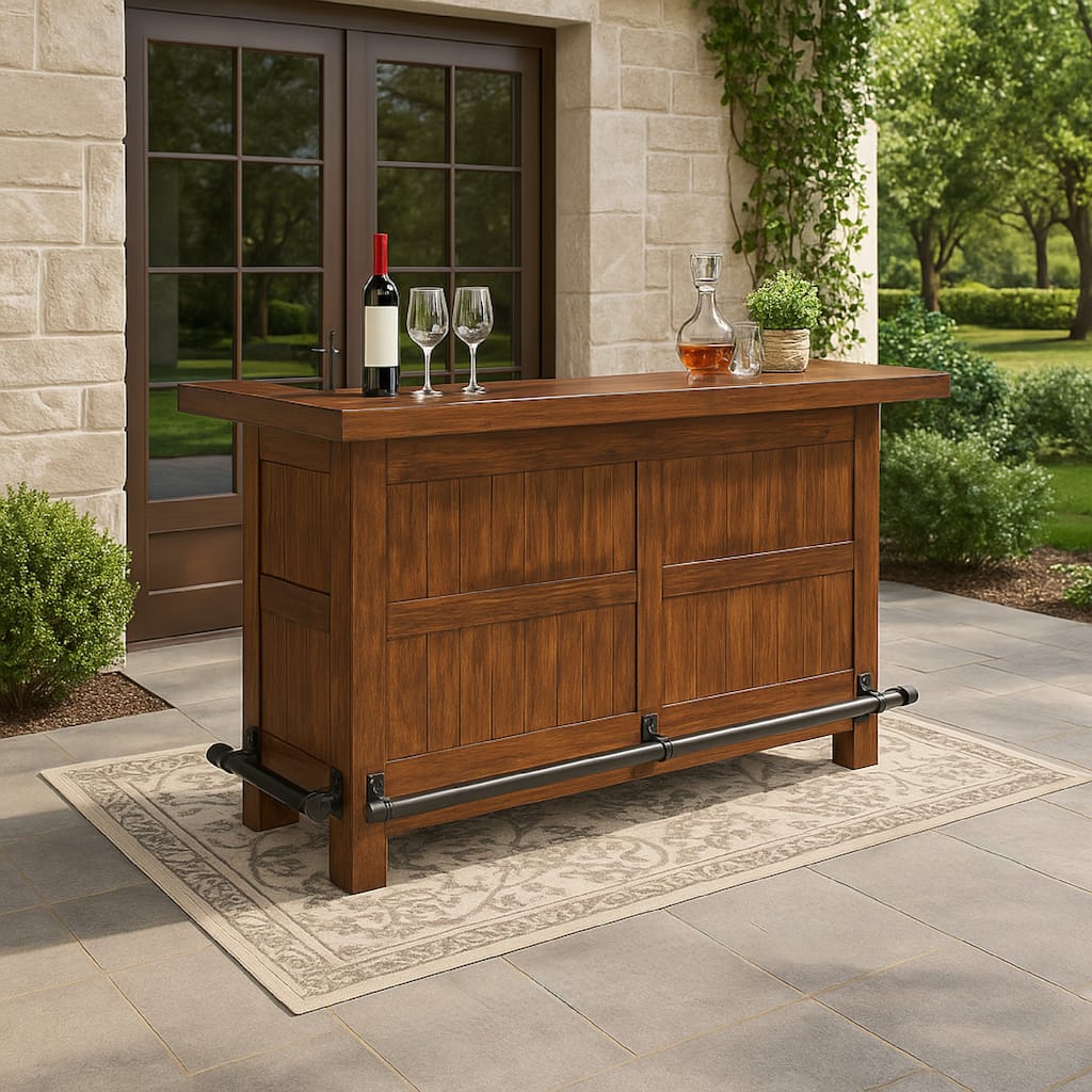 Reggie Freestanding Home Bar Counter, 78 Inch Cherry Brown Wood