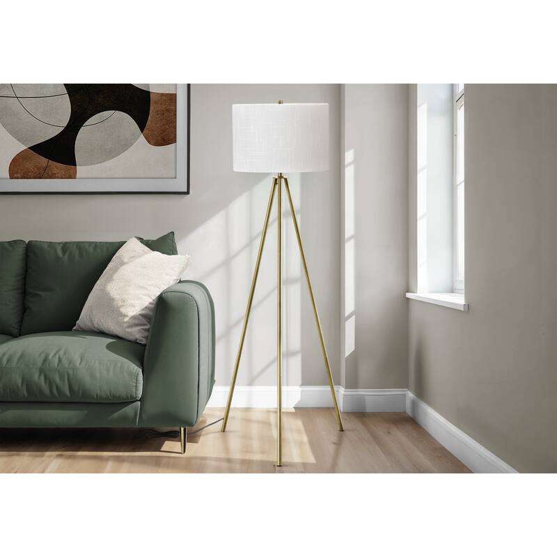 Lighting, 63"h, Floor Lamp, Brass Metal, Ivory / Cream Shade, Contemporary - Ivory