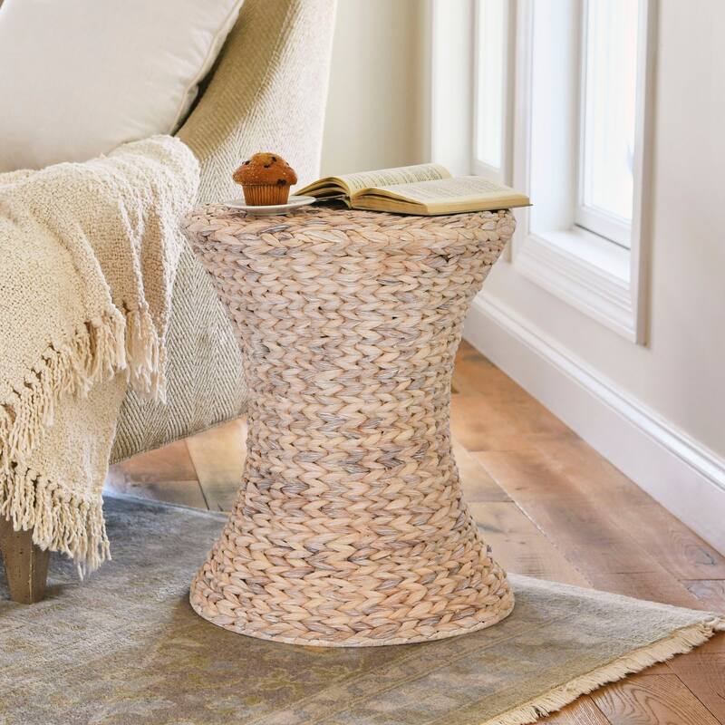 Household Essentials Handwoven Wicker Stool with Hourglass Shape - Cream