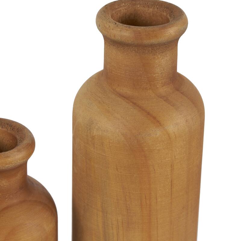Wood Colorblock Decorative Vase with White or Black Bases - Set of 3 Brown - Roche River Decor