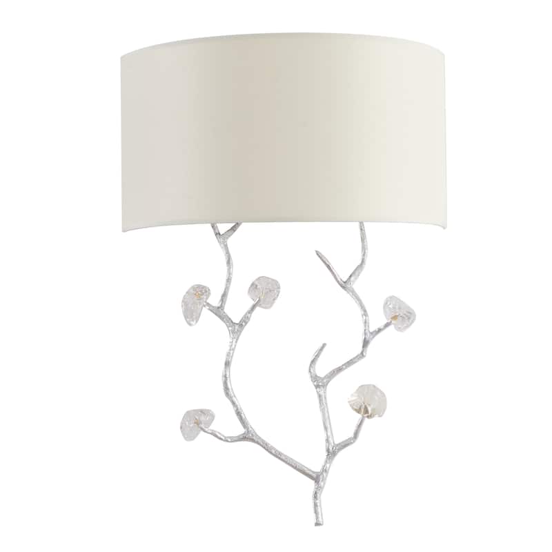 1 Light Silver Branch Floral Wall Sconce wIth White Shade