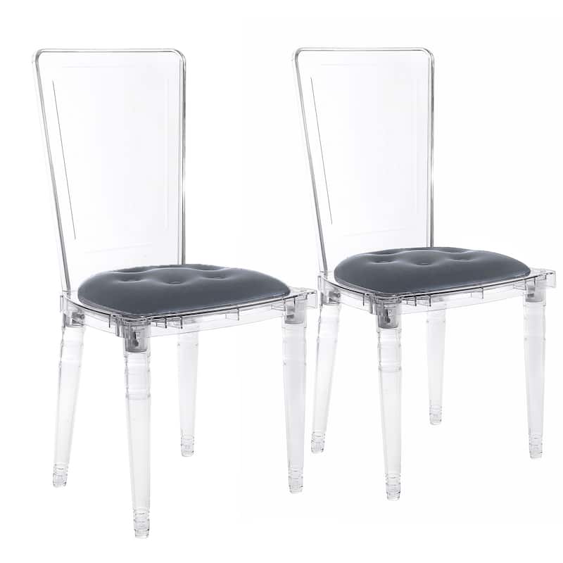Hansel Transparent Acrylic Dining Chair (Set of 2) - Set of 2 - Clear - Gray Padding