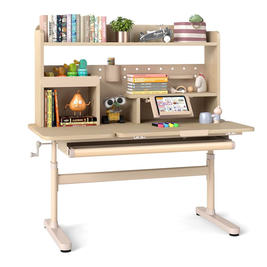 Gymax Kids Study Desk w/Tilt Desktop Retractable Book Stand & Pegboard