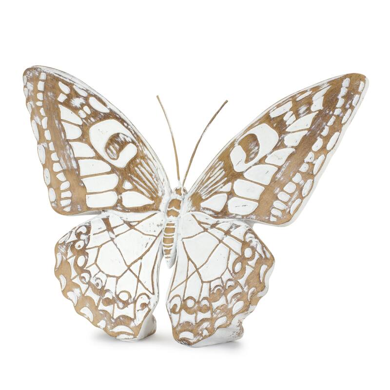 Butterfly Tabletop Figurines - 7.25" - White and Brown - Set of 3
