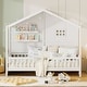 preview thumbnail 16 of 27, Twin Size House Bed with Shelves, Window and Sparkling Light Strip White - Twin