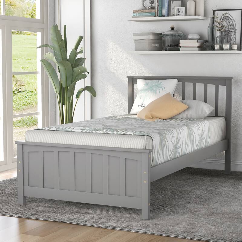Durable Twin Wood Platform Bed Frame with Reinforced Slat Support, No Box Spring Required - Grey - Twin