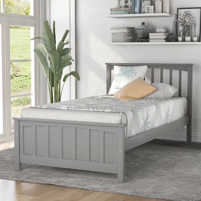 Durable Twin Wood Platform Bed Frame with Reinforced Slat Support, No Box Spring Required