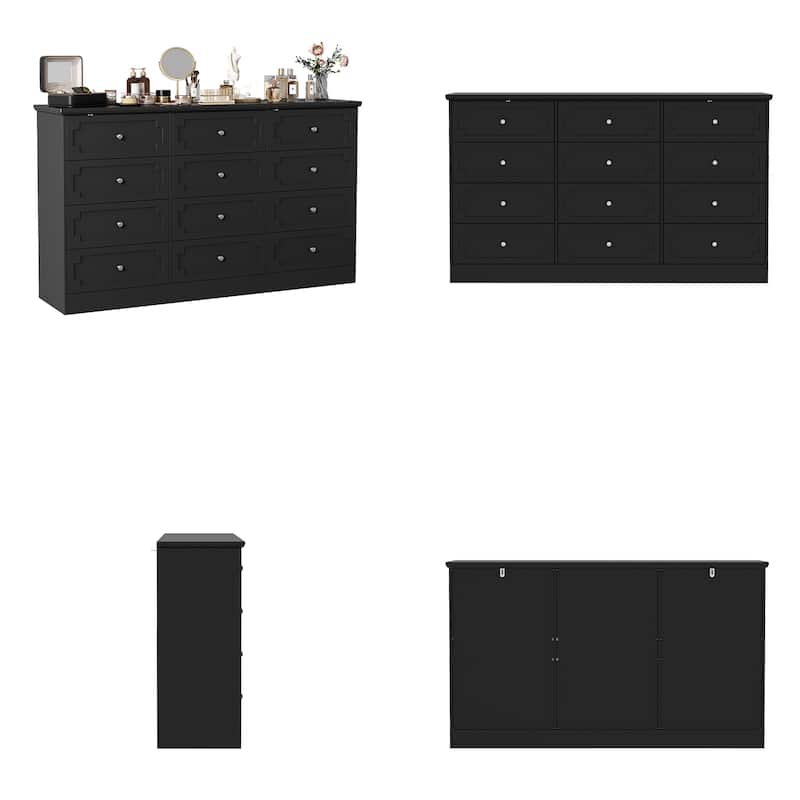 Modern 12-Drawer White Wooden Dresser for Bedroom and Living Room Storage