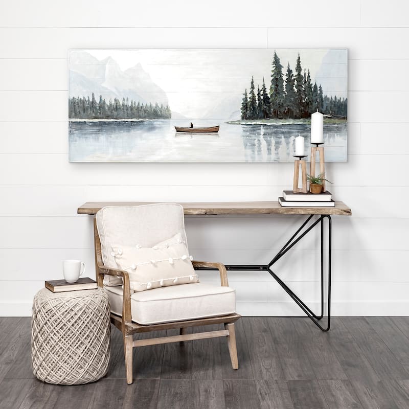 Solitude Canoe on the Lake Original Hand Painted on Wood Oil Painting