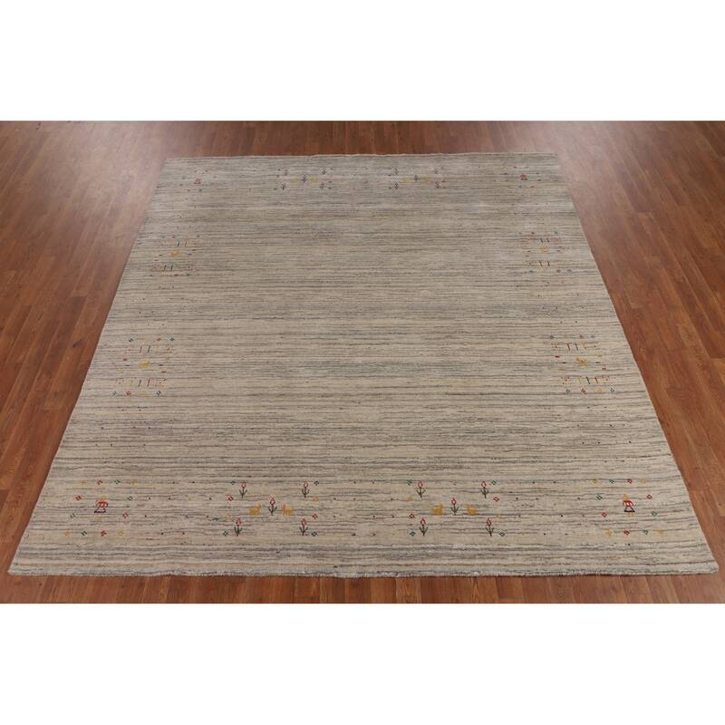 Striped Gabbeh Square Indian Square Area Rug Hand-Knotted Wool Carpet - 7'9"x 8'1"
