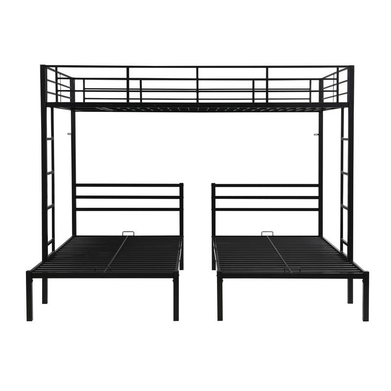 Triple Metal Bunk Bed, Full Over Twin Over Twin, Safety Rail, Vertical Ladder, Durable Frame