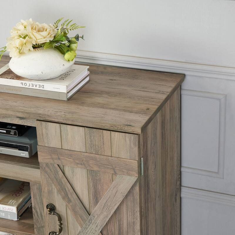Retro TV Stand Farmhouse Classic Media TV Stand Antique Entertainment for TV up to 50" with Open and Closed Storage Space