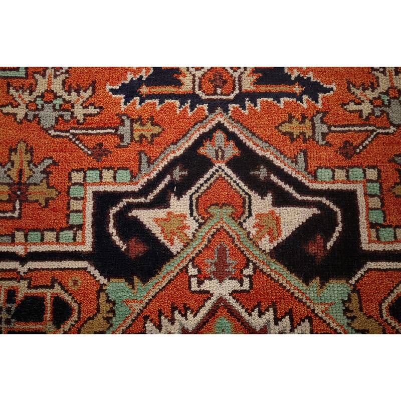 Orange Geometric Heriz Serapi Indian Area Rug Hand-Knotted Wool Carpet - 8'0"x 10'1"