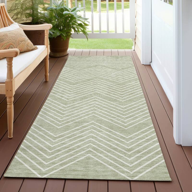 Machine Washable Indoor/ Outdoor Modern Chevron Chantille Rug - Celery - 2'3" x 7'6"