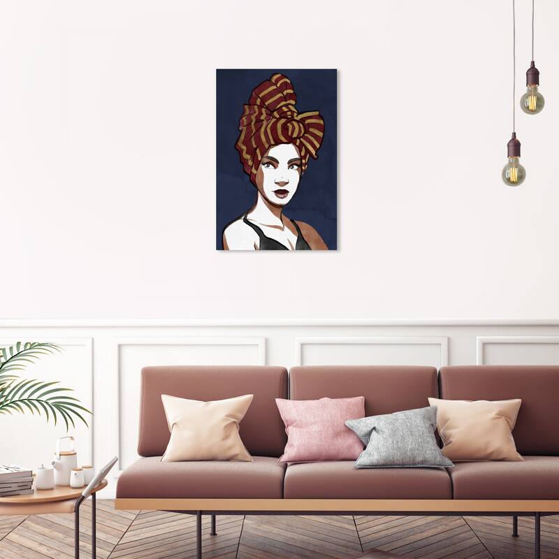 Wynwood Studio Canvas Fashion and Glam Woman of Wraps Blue and Dark Blue Glam Wall Art Canvas Print - 30 x 20